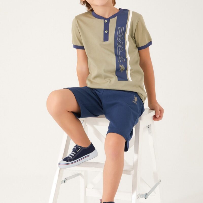 US1350 US POLO طقم شورت للاولاد قطعتين قطن بتصميم مميز