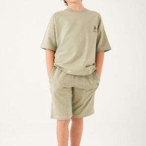 US1366-4 US POLO تريننج شورت للاولاد قطن ثلاث خيوط لون الفستق