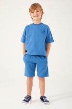 US1366-4 US POLO تريننج شورت للاولاد قطن ثلاث خيوط لون ازرق
