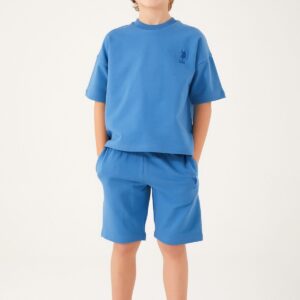 US1366-4 US POLO تريننج شورت للاولاد قطن ثلاث خيوط لون ازرق