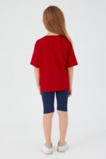 ⁦US1435-4 US POLO تريننج شورت للفتيات قطعتين قطن بلوز فلو بلون مميز من الاحمر مع شورت تايت⁩ - الصورة ⁦3⁩