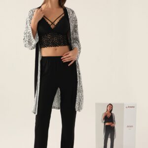 AR2899-S طقم مميز ثلاث قطع مع روب قطن للنساء