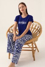 AR2939-S طقم بيتي للنساء قطعتين بلوز قطن الزبدة مع بنطال قماش بتصميم والوان مميزة