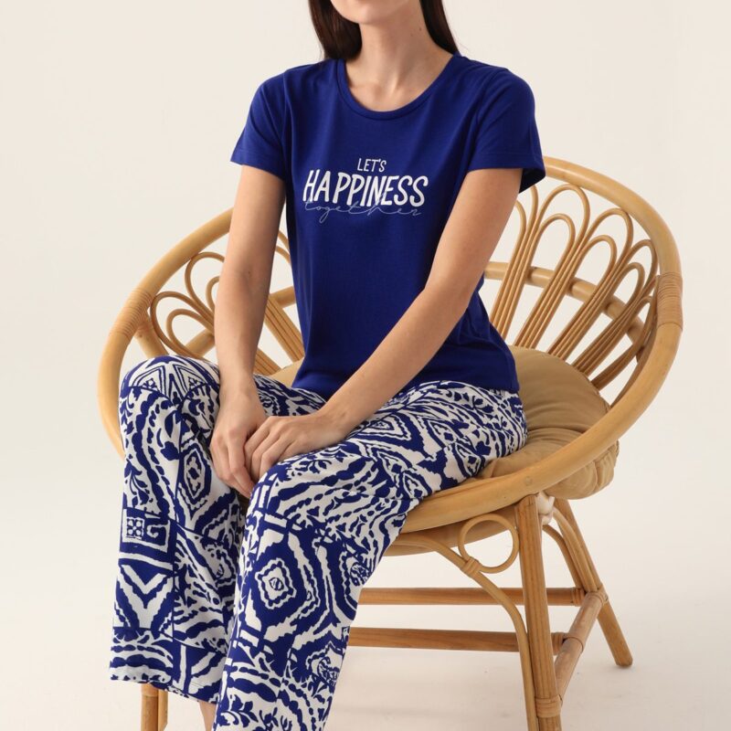 AR2939-S طقم بيتي للنساء قطعتين بلوز قطن الزبدة مع بنطال قماش بتصميم والوان مميزة