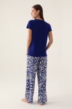 ⁦AR2939-S طقم بيتي للنساء قطعتين بلوز قطن الزبدة مع بنطال قماش بتصميم والوان مميزة⁩ - الصورة ⁦4⁩