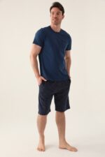 AR3015-S طقم ثلاث قطع للرجال قطن بنطال مخطط مع بلوز نصف كم - الصورة 2