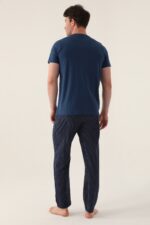 AR3015-S طقم ثلاث قطع للرجال قطن بنطال مخطط مع بلوز نصف كم - الصورة 4