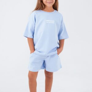 RP3076-2 طقم شورت قطن  قطعتين للفتيات لون ازرق فاتح