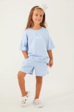 RP3076-2 طقم شورت قطن  قطعتين للفتيات لون ازرق فاتح - الصورة 6
