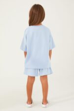 RP3076-2 طقم شورت قطن  قطعتين للفتيات لون ازرق فاتح - الصورة 2