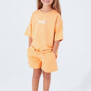 RP3076-2 طقم شورت قطن قطعتين للفتيات لون برتقالي