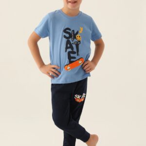 RP3354 طقم بيجاما قطن للاولاد قطعتين بلونها المميز