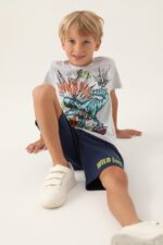 RP3364 طقم شورت للاولاد قطن قطعتين نصف كم ديناصور