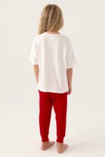 ⁦RP3388-V2 طقم تشيري للفتيات بلوز فلو نصف كم مع بنطال لون احمر⁩ - الصورة ⁦6⁩