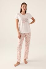 ⁦AR2890-S طقم بيجاما للنساء قطعتين مميز بتصميمه بلوز لون ابيض⁩ - الصورة ⁦5⁩