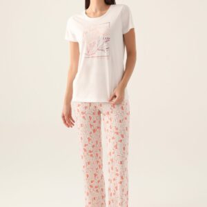 AR2890-S طقم بيجاما للنساء قطعتين مميز بتصميمه بلوز لون ابيض