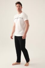 AR3010 طقم بيجاما قطن للرجال قطعتين بلوز لون كريمي مع بنطال لون اسود - الصورة 6