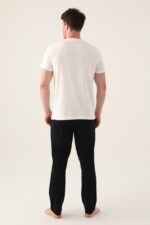 AR3010 طقم بيجاما قطن للرجال قطعتين بلوز لون كريمي مع بنطال لون اسود - الصورة 3