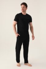 AR3010 طقم بيجاما قطن للرجال قطعتين كامل الطقم لون اسود - الصورة 6