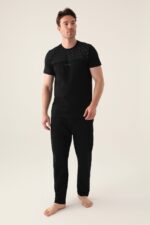 AR3010 طقم بيجاما قطن للرجال قطعتين كامل الطقم لون اسود