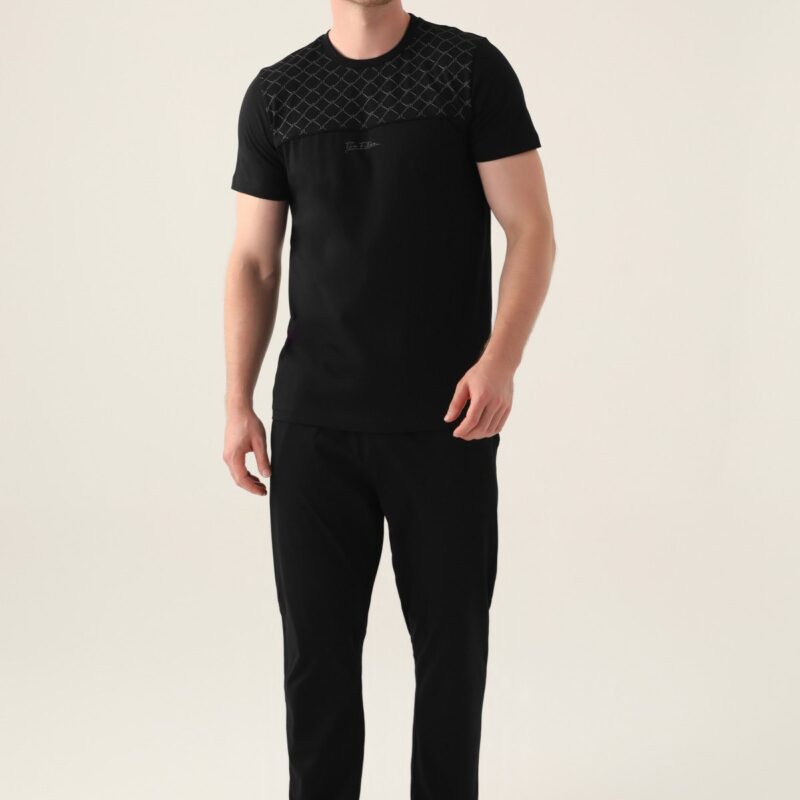 AR3010 طقم بيجاما قطن للرجال قطعتين كامل الطقم لون اسود