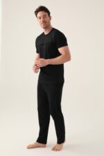 AR3010 طقم بيجاما قطن للرجال قطعتين كامل الطقم لون اسود - الصورة 4