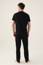 AR3010 طقم بيجاما قطن للرجال قطعتين كامل الطقم لون اسود - الصورة 3