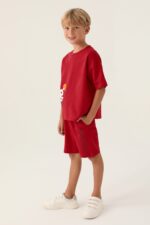 ⁦RP3337 تريننج شورت قطعتين قطن ثلاث خيوط لون احمر⁩ - الصورة ⁦3⁩