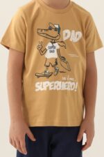 ⁦RP3369-2 طقم شورت قطعتين للاولاد قطن بلوز لون كموني مع شورت كحلي⁩ - الصورة ⁦2⁩