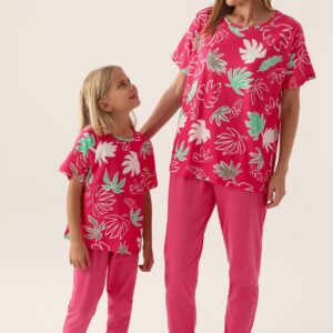 RP3386 من كولكشن الام مع ابنتها طقم بيجاما قطن قطعتين لون فوشيا