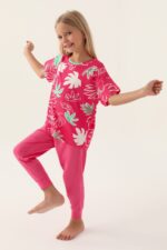 RP3386 من كولكشن الام مع ابنتها طقم بيجاما قطن قطعتين لون فوشيا - الصورة 2