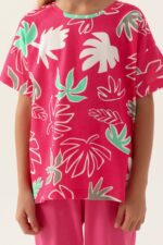 RP3386 من كولكشن الام مع ابنتها طقم بيجاما قطن قطعتين لون فوشيا - الصورة 4