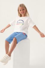 RP3387 تريننج برمودا للبنات قطن  بلوز لون ابيض مع برمودا لون ازرق - الصورة 5