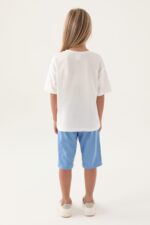 RP3387 تريننج برمودا للبنات قطن  بلوز لون ابيض مع برمودا لون ازرق - الصورة 6