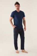 AR3014-S طقم بيجاما للرجال قطعتين قطن للرجال لون كحلي