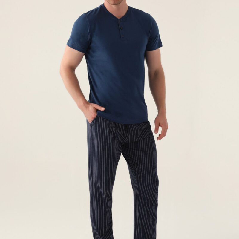 AR3014-S طقم بيجاما للرجال قطعتين قطن للرجال لون كحلي