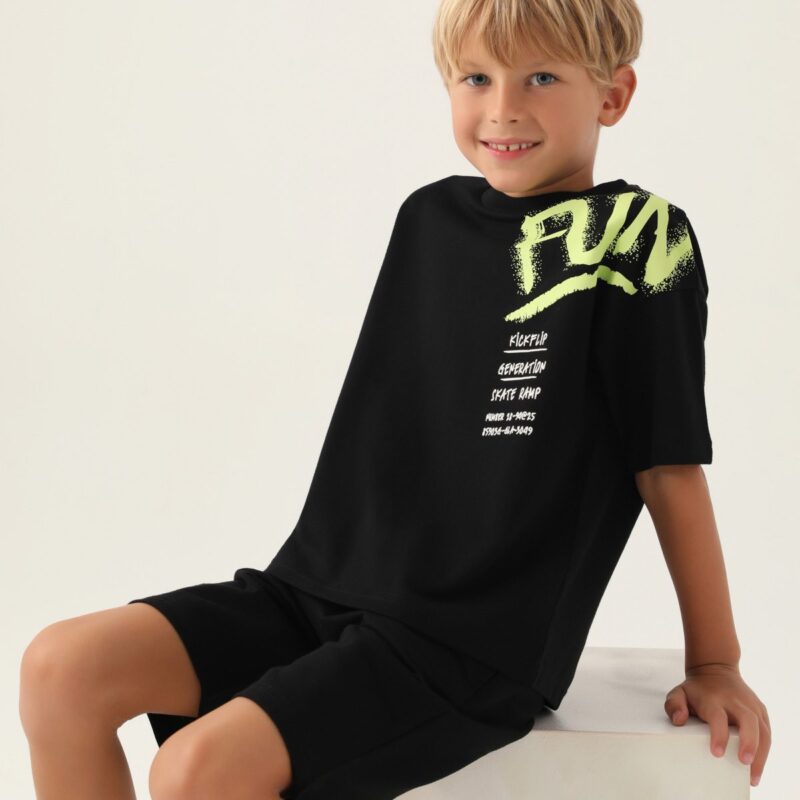 RP3352 تريننج  قطن ثلاث خيوط فلو سايز للاولاد لون اسود