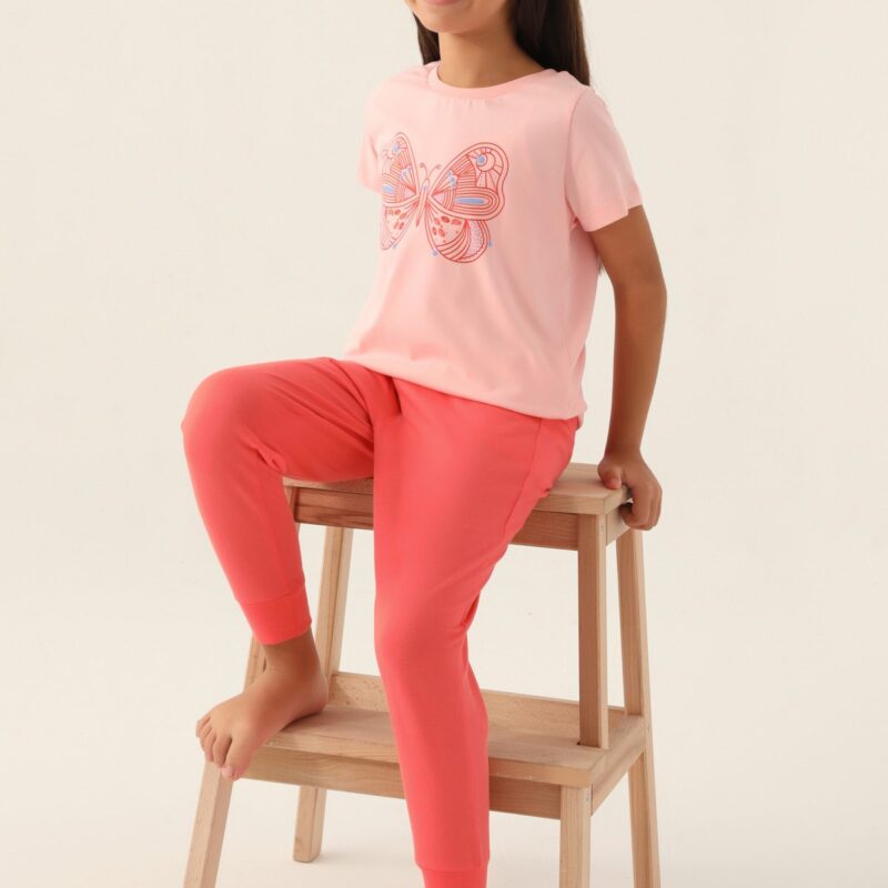 RP3390 طقم قطن قطعتين للفتيات لون زهري