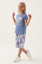 RP3408 طقم تريننج برمودا قطن للفتيات لو ن ازرق - الصورة 2