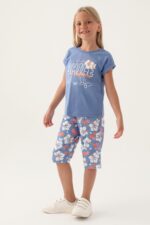 RP3408 طقم تريننج برمودا قطن للفتيات لو ن ازرق - الصورة 5