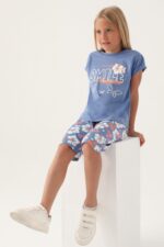 RP3408 طقم تريننج برمودا قطن للفتيات لو ن ازرق