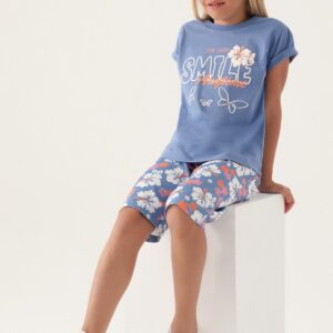 RP3408 طقم تريننج برمودا قطن للفتيات لو ن ازرق