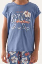 RP3408 طقم تريننج برمودا قطن للفتيات لو ن ازرق - الصورة 3