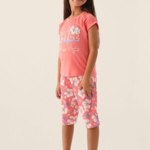 RP3408 طقم تريننج برمودا قطن للفتيات لو ن وردي