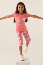 RP3408 طقم تريننج برمودا قطن للفتيات لو ن وردي - الصورة 5