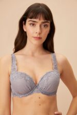 ⁦ST3450609A - Latte Padded Bra حمالة صدر دانتيل نصف مبطنة (SMOKE BLUE)⁩ - الصورة ⁦2⁩