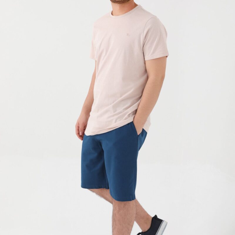 AR2046-S طقم شورت للرجال قطن بلوز لون بيج مع شورت لون بترولي