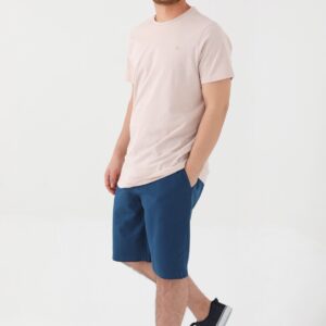 AR2046-S طقم شورت للرجال قطن بلوز لون بيج مع شورت لون بترولي