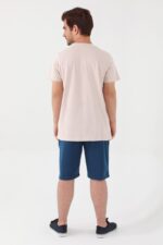 AR2046-S طقم شورت للرجال قطن بلوز لون بيج مع شورت لون بترولي - الصورة 6