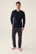 AR3013 طقم بيجاما قطن للرجال كم خريفي